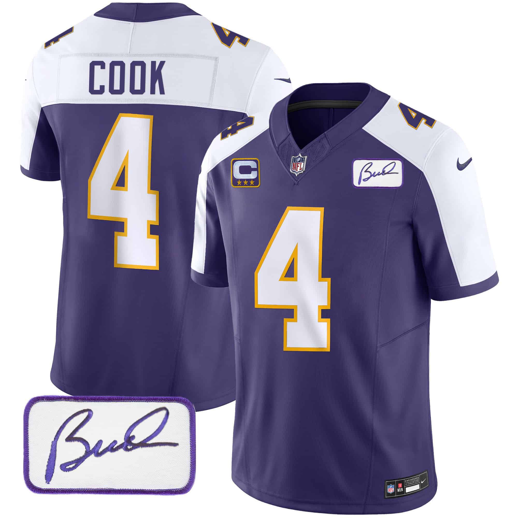Men Minnesota Vikings #4 Cook Purple 2024 Nike Bud Grant Patch Classic Limited NFL Jersey->indianapolis colts->NFL Jersey